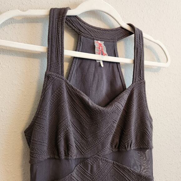 Free People Size Small Gray Textured Mesh Bodycon Mini Dress - Picture 3 of 13